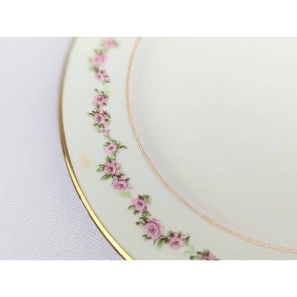 Pretty Antique Porcelain Plate with Pink Roses and Gold Trim Border Johnson Bros - Picture 5 of 8